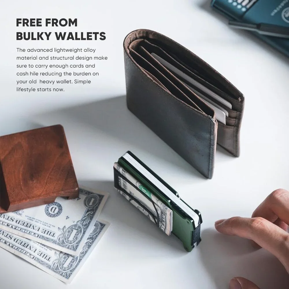 Men's Minimalist Wallet RFID Blocking Metal Wallet with Money Clip Holds